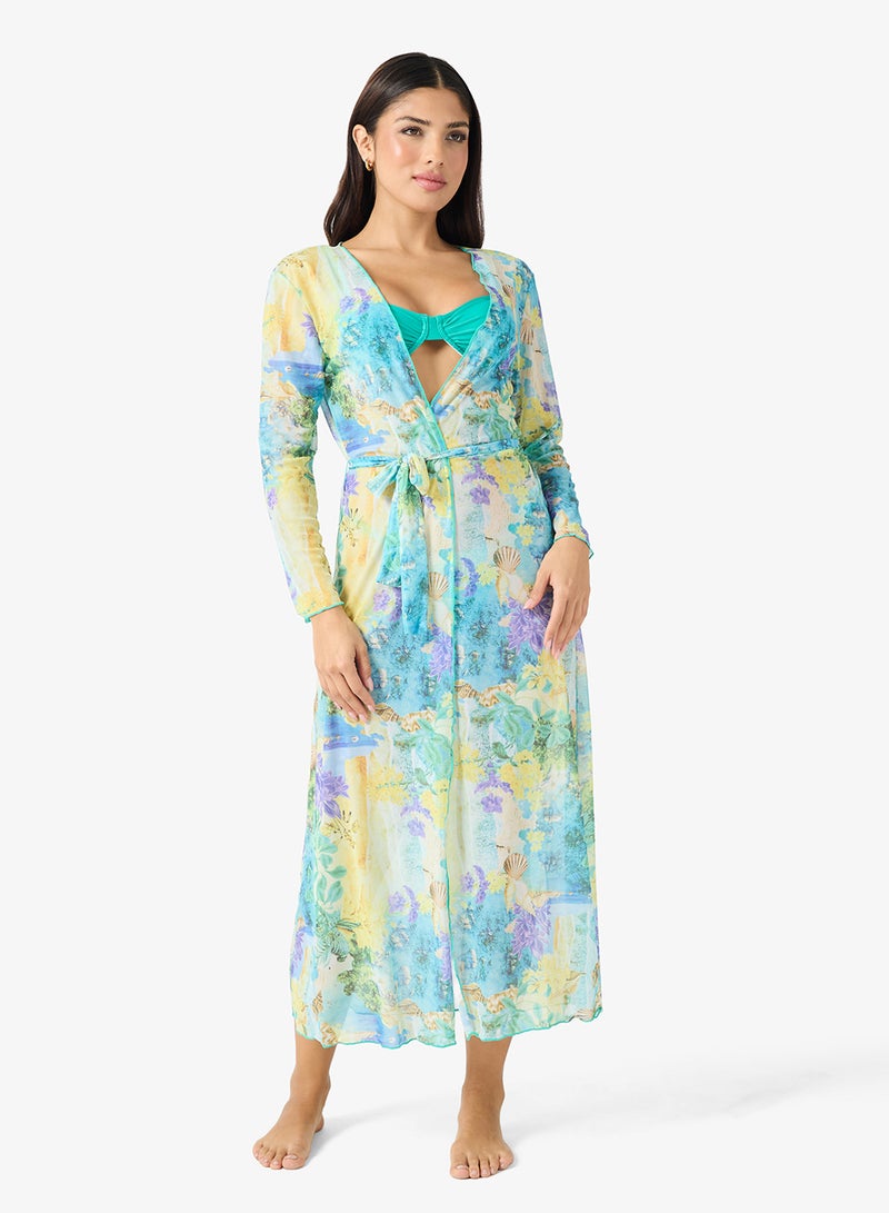 جينجر طقم بيكيني بثلاث قطع بطبعة زهور مع كيب - Image 1